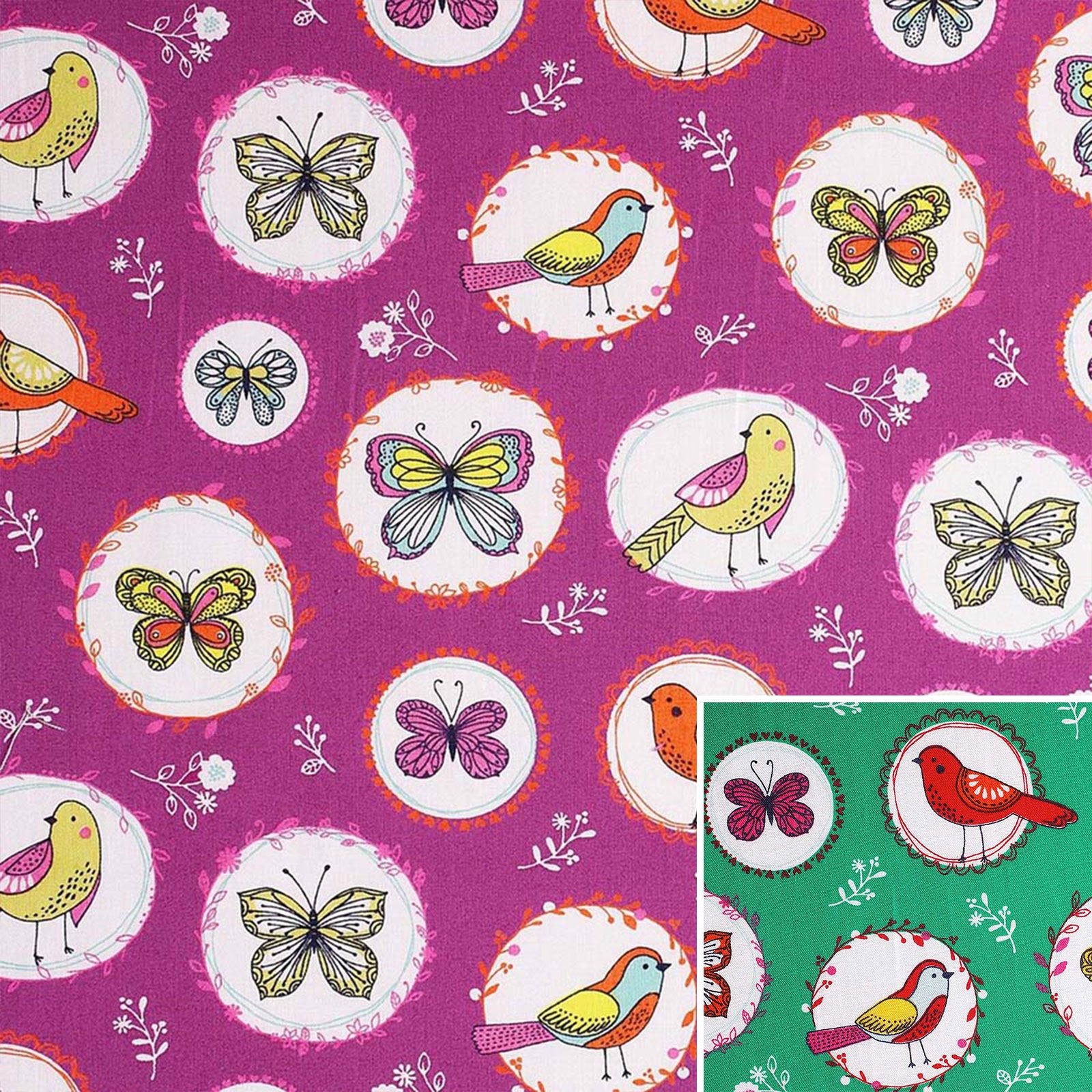 Birdy – Tela de algodón con pájaros y mariposas