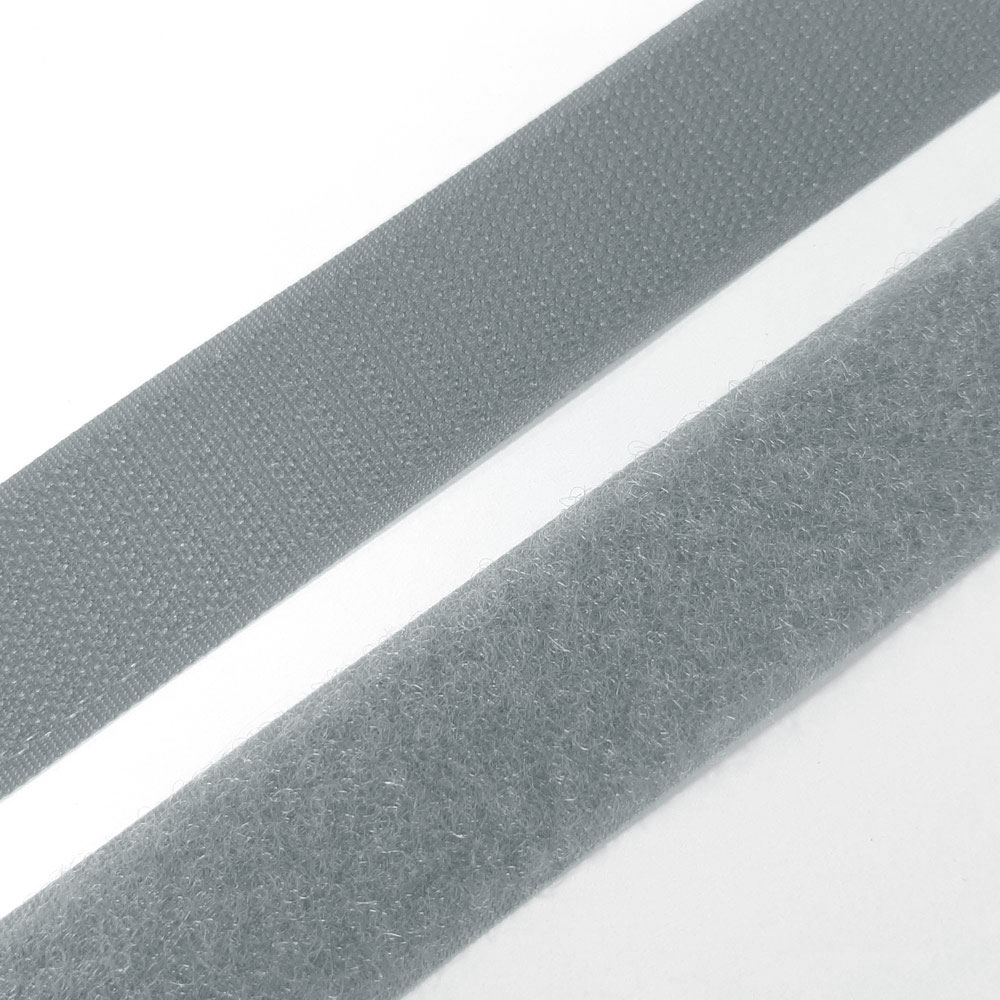 Cinta de velcro industrial (cinta de lana y gancho), anchura 25mm - gris